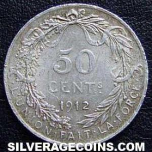 1912 Albert I Belgian Silver 50 Centimes (French) (Reverse)