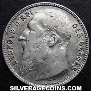 1909 w/o period Leopold II Belgian Silver Franc (French) (Obverse)