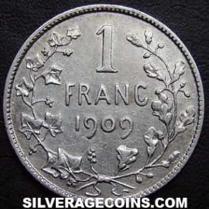 1909 w/o period Leopold II Belgian Silver Franc (French) (Reverse)