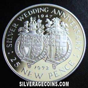 1972 Proof Elizabeth II Gibraltar Silver 25 Pence (Wedding Anniversary) [Box] (Reverse)