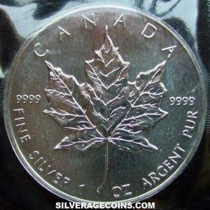 1990 Elizabeth II Canadian 5 Dollars 1 Ounce Silver Maple Leaf (Reverse)