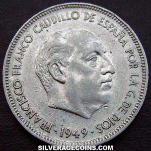 1949 (50) Franco Spanish 5 Pesetas (Obverse)