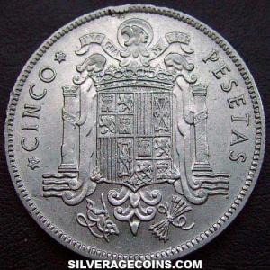 1949 (50) Franco Spanish 5 Pesetas (Reverse)