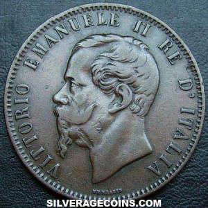 1866 OM Vittorio Emanuele II Italian 10 Centesimi (Obverse)
