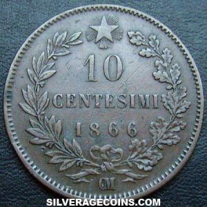 1866 OM Vittorio Emanuele II Italian 10 Centesimi (Reverse)