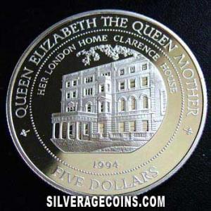 1994 Proof Elizabeth II Fijian Silver 5 Dollars (Clarence House) (Reverse)