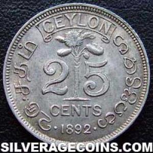 1892 Victoria Ceylon Silver 25 Cents (Reverse)