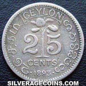 1893 Victoria Ceylon Silver 25 Cents (Reverse)