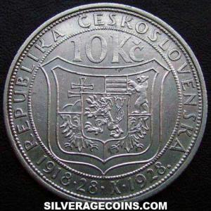 ND (1928) Czechoslovak Silver 10 Korun (Independence) (Reverse)