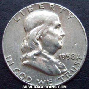 1958 type 1 United States "Franklin" Silver Half Dollar (Obverse)