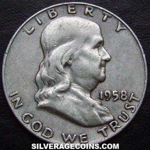 1958 D United States "Franklin" Silver Half Dollar (Obverse)