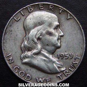 1959 D United States "Franklin" Silver Half Dollar (Obverse)