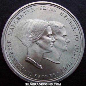 ND (1967) (h) CS Frederik IX Danish Silver 10 Kroner (Princess Margaret) (Reverse)