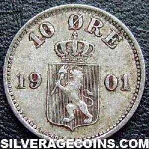1901 Oscar II Norwegian Billon 10 Øre (Reverse)