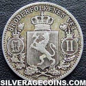 1899 Oscar II Norwegian Silver 25 Øre (Obverse)