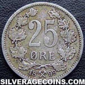 1899 Oscar II Norwegian Silver 25 Øre (Reverse)