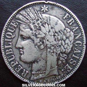 1871 K (star) French Silver 5 Francs (Obverse)