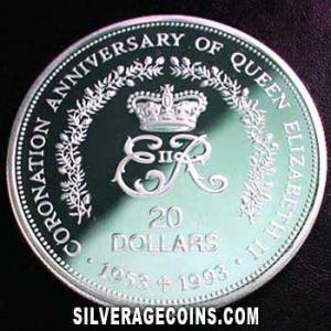 1993 Proof Elizabeth II Niuean Silver 20 Dollars (40th anniversary) (Reverse)