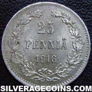 1916 S Finnish Silver 25 Pennia (Reverse)