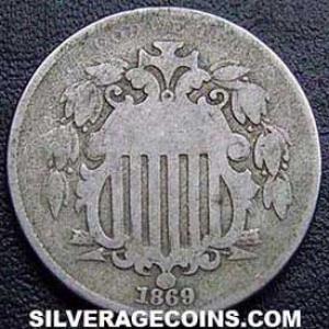 1869 United States "Shield Nickel" 5 Cents (no rays) (Obverse)