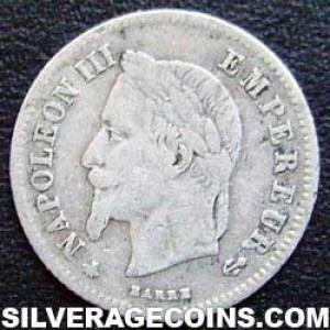 1866 A Napoleon III French Silver 20 Centimes (.835) (Obverse)