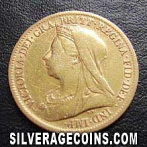 1899 Victoria British Gold "Widow Head" Half Sovereign (Obverse)