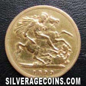 1899 Victoria British Gold "Widow Head" Half Sovereign (Reverse)