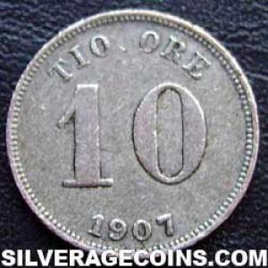 1907 EB Oscar II Swedish Billon 10 Öre (Reverse)