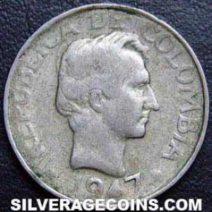 10 Centavos de Plata Colombianos (tipo 2) 1947 B (Anverso)