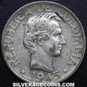 1945 B Colombian Silver 20 Centavos (Obverse)