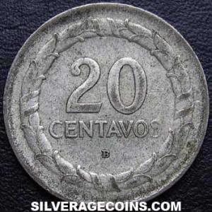 1945 B Colombian Silver 20 Centavos (Reverse)