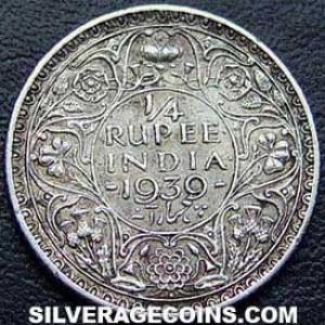 1939 (b) George VI British India Silver Quarter Rupee (Reverse)