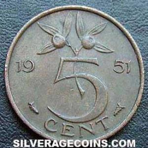 1951 Juliana Dutch Bronze 5 Cents (Reverse)