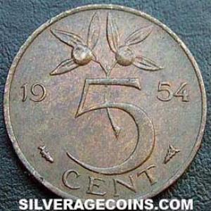 1954 Juliana Dutch Bronze 5 Cents (Reverse)
