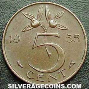 1955 Juliana Dutch Bronze 5 Cents (Reverse)