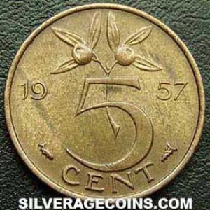 1957 Juliana Dutch Bronze 5 Cents (Reverse)