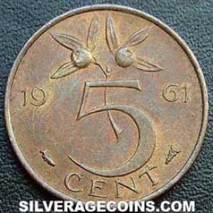 1961 Juliana Dutch Bronze 5 Cents (Reverse)
