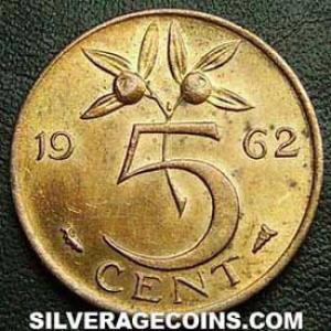 1962 Juliana Dutch Bronze 5 Cents (Reverse)