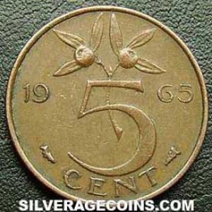 1965 Juliana Dutch Bronze 5 Cents (Reverse)