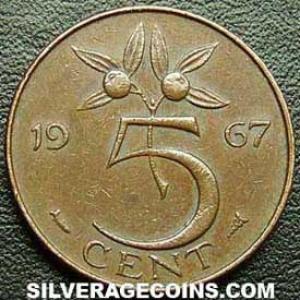 1967 far leaves Juliana Dutch Bronze 5 Cents (Reverse)