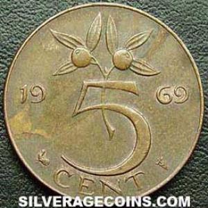1969 (cock) Juliana Dutch Bronze 5 Cents (Reverse)