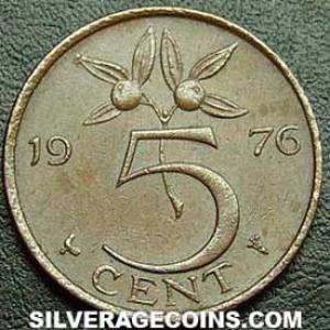 1976 Juliana Dutch Bronze 5 Cents (Reverse)