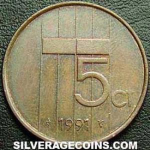 1991 Beatrix Dutch Bronze 5 Cents (Reverse)