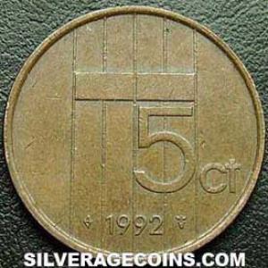 1992 Beatrix Dutch Bronze 5 Cents (Reverse)
