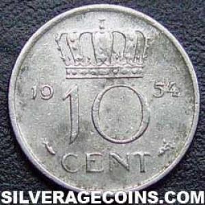 1954 Juliana Dutch Nickel 10 Cents (Reverse)