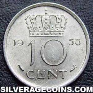 1956 Juliana Dutch Nickel 10 Cents (Reverse)