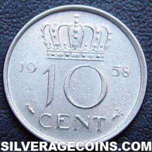 1958 Juliana Dutch Nickel 10 Cents (Reverse)