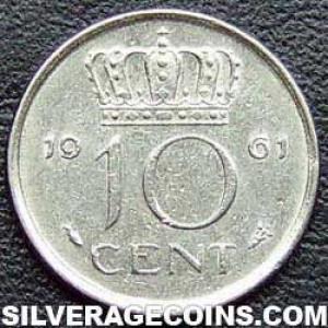 1961 Juliana Dutch Nickel 10 Cents (Reverse)