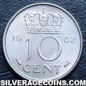 1962 Juliana Dutch Nickel 10 Cents (Reverse)