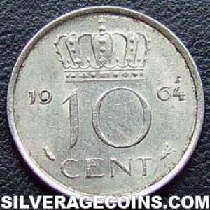1964 Juliana Dutch Nickel 10 Cents (Reverse)